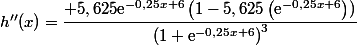 h''(x)=\dfrac{+5,625 \text{e}^{-0,25x+6}\left(1-5,625\left(\text{e}^{-0,25x+6}\right))}{\left(1+\text{e}^{-0,25x+6}\right)^3}